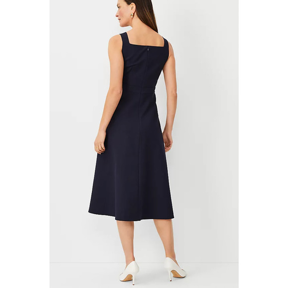 Ann Taylor Square Neck Midi Dress in Stretch Cotton in Navy 2P - Picture 3 of 6